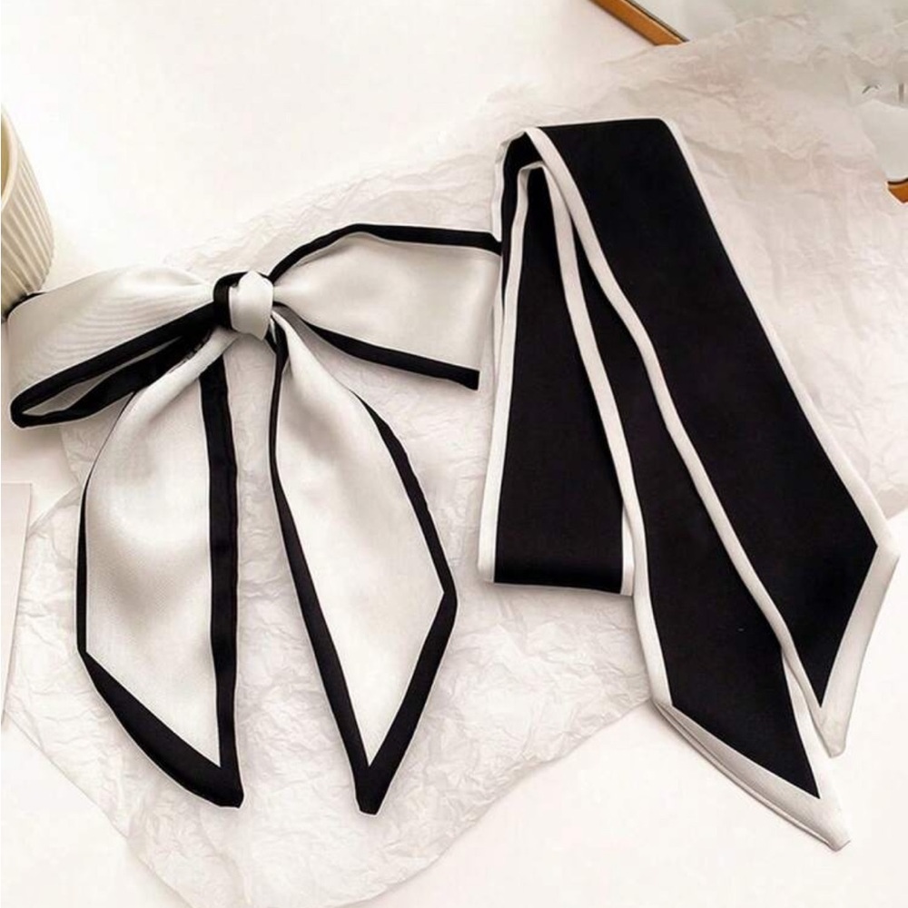 NEW Elegant Classy Black & White Hair Scarf/Twilly Set